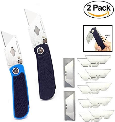 2 Pack Heavy Duty Folding Utility Knife &amp; 6 Blades, Foldable Speed Release Quick Change Box Cutter - Assorted Color