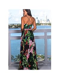 Salimdy - Vestido largo de verano para mujer, con cuello en V, estampado floral, para playa