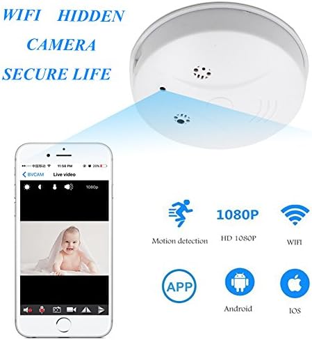 YCTONG WIFI Hidden Spy Camera Smoke Detector HD 1080P Wireless Home Security Camera Motion Detection Alarm Mini Video Recorder Wall Mount Surveillance Camcorder for House Office Pet Nanny Cam
