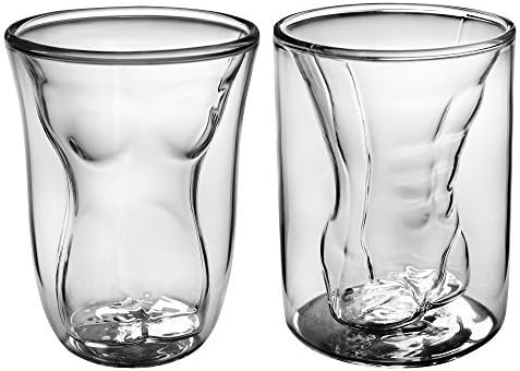 Funny Male Female Shot Glasses 6 Oz 2 Pack | Durable Dual Layered Borosilicate Tumbler Glass | Shooters, Whiskey, Beer, Bachelors & Bachelorettes, Sports Nights, College & Drinking Games by Dopecha