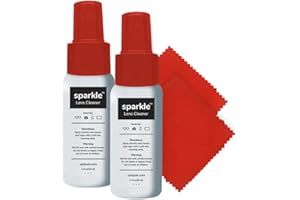OPTIPAK Sparkle Anti-Reflective Lens Cleaner Spray kit | (2) 1oz Glasses Cleaner Bottle + (2) Microfiber Cloth for Eyeglasses, Sunglasses, Lenses, Screens and Camera Cleaning Kit (4 Piece Set)