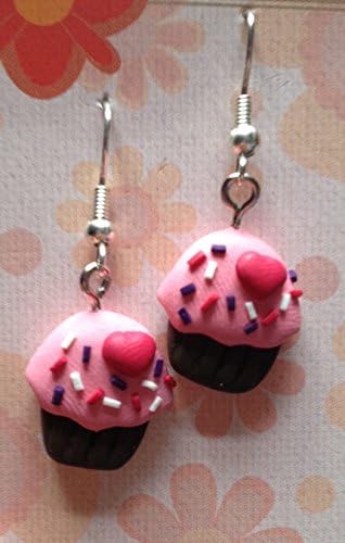Chocolate Cupcake with pink icing polymer handmade earrings