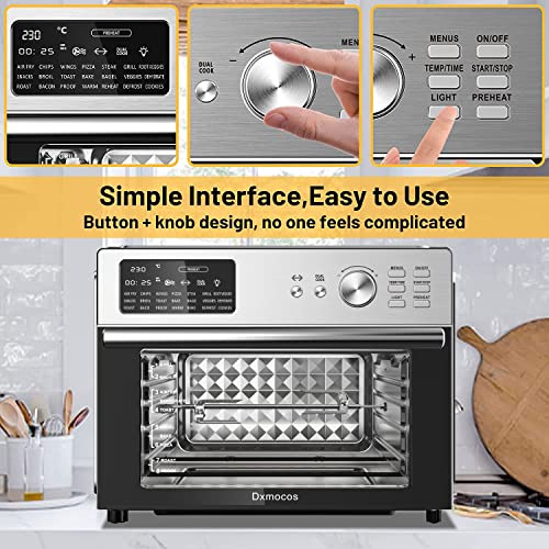 Dxmocos 30L Air Fryer Toaster Oven, Stainless Steel Air Fryer Rotisserie Combo, 21 in 1 Countertop Ovens, Innovative 360 ° Air Frying Technology, Large Air Fryers Oven