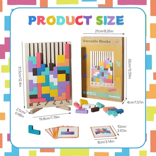 Wooden Puzzle Tetris Montessori Toy from 3 4 5 6 Years - Educational Toy to Promote Concentration & Motor Skills - 3D Logic Puzzle with Geometric Blocks - Gift Children