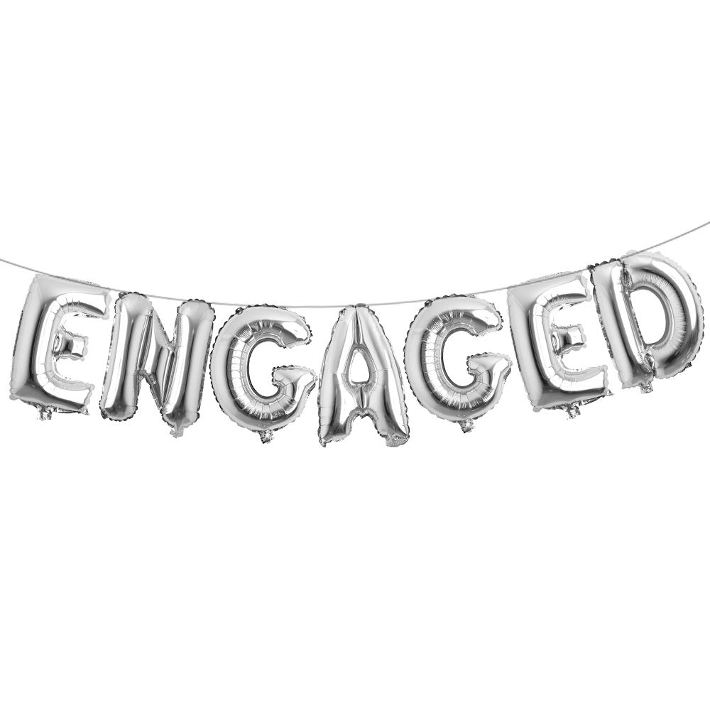 Photo 1 of REIANS 16 Inch Multicolored Engaged AF Balloon Letters Banner Engagement & Birthday Party Decorations (13pcs Silver)