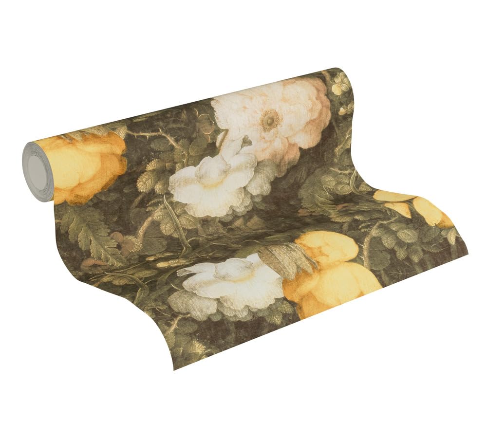 Livingwalls Floral Wallpaper Metropolitan Stories Non-Woven Anke & Daan - Amsterdam 10.05 m x 0.53 m Green Yellow Creme Made in Germany 369211 36921-1