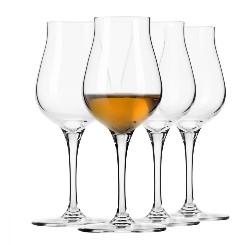 Krosno Avant-Garde Tasting Glasses 125 ml Set of 4, Lead-Free Crystal Snifter Glasses, Small Brandy Cognac Rum Whisky Glasses, Tulip Shape Stemware, Dishwasher Safe