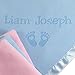 Custom Catch Personalized Newborn Gift Baby Blanket for Girl - Name with Infant Heart Feet Design - Pink or Blue (1 Line Text)