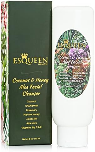 Esqueen Natural Face Wash and Foaming Facial Cleanser (6 oz.) Anti Aging Moisturizer and Hydrator | Dry, Oily, Combination Skin | Jojoba Oil, Aloe Vera, Vitamin C, Coconut, Manuka Honey