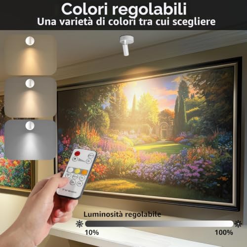 TaoFiaCo 2 x LED Rechargeable Indoor Wall Spotlights, White, Pack of 2 | USB Wall Light with Remote Control, 3 Colours, Wireless LED Spotlight for Lighting of Pictures Plants Bedroom