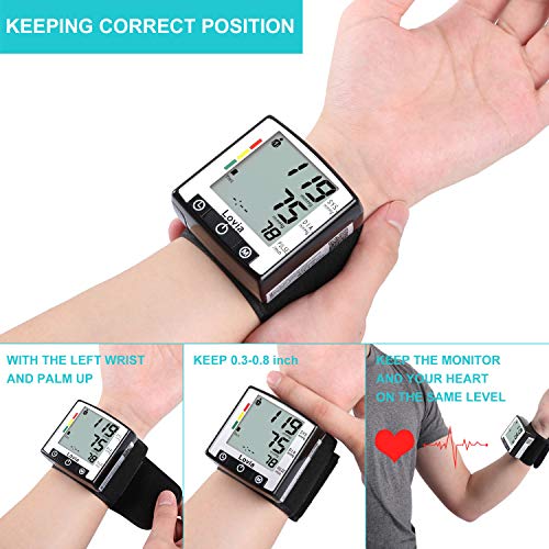 Automatic Wrist Blood Pressure Monitor Watch - Lovia Digital Home Blood Pressure Meter - Manual Blood Pressure Cuff - Clinically Accurate & Fast Reading, 2x120- Reading Memory,Large LCD Display,Black