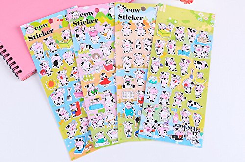 4 Sheets Cute Lovely Puffy DIY Decorative Adhesive Sticker Tape / Kids Craft Scrapbooking Sticker Set for Diary, Album (Cow)