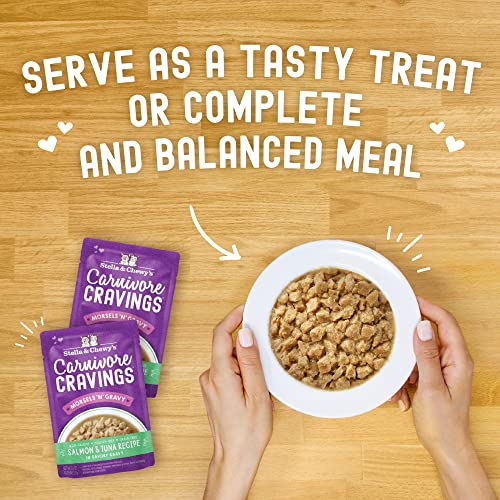 STELLA & CHEWY’S CARNIVORE CRAVINGS MORSELS & GRAVY SALMON & TUNA RECIPE WET CAT FOOD POUCHES – (2.8 OUNCE POUCH, CASE OF 12)
