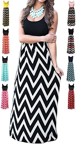 LIYOHON Women's Summer Chevron Striped Print Dress Tank Long Maxi Dresses for Women