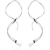 Desnuage Handmade Spiral Threader Earrings Sterling Silver Hypoallergenic Twisted Pull Through Drop Dangle Earrings for Women - Silver & Gold