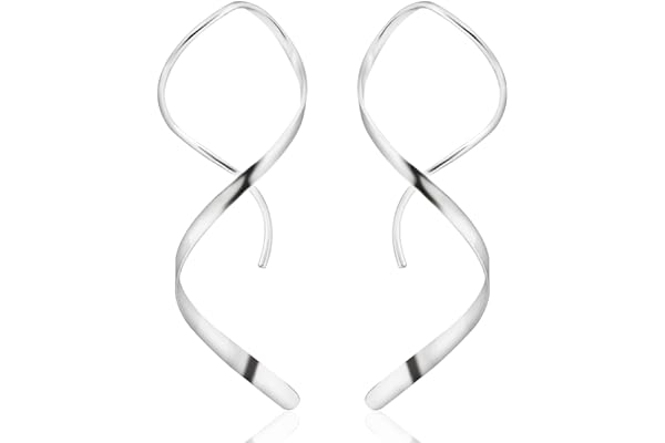 Handmade 925 Sterling Silver Spiral Threader Earrings Hypoallergenic Twisted Curved Drop Dangle Earrings Pull Through Earrings for Women Trendy Fashion-Silver