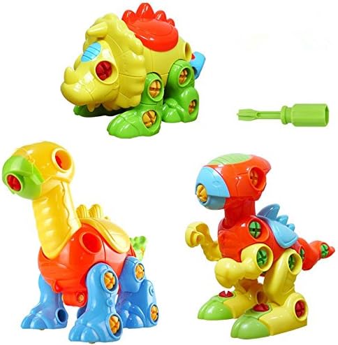 Wisleo Dinosaur Toys Take-apart Pull Along DIY Educational Animal Puzzle Building Play Sets Toys for Kids Over 3 Years Old（Random color）