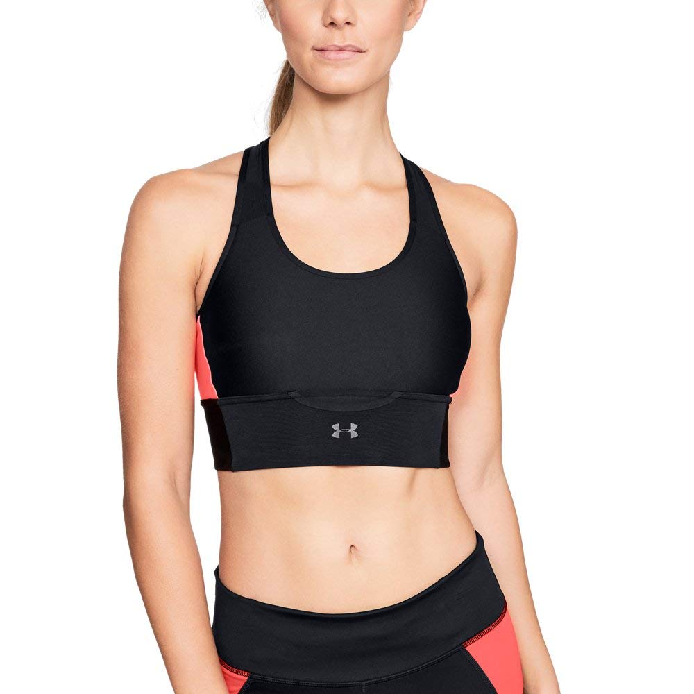 Under Armour Cross Back Clutch Sport Bra - Black/After Burn/Reflective, Medium