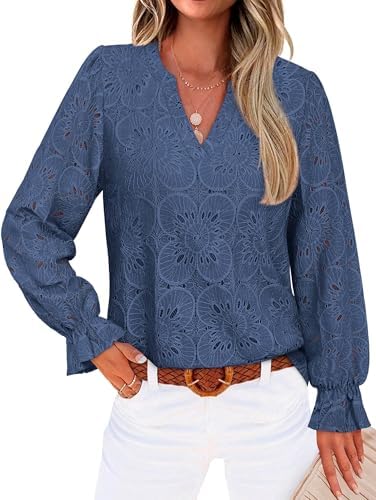 トップス TRUDY V-neck pearl button blouse Amazon.com: Classic Retro Pearl Button Women's Flowing Long Sleeve