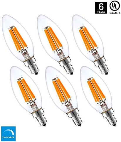 NOVELUX 60 Watt Equivalent Candelabra Led Bulbs, 6W Edison Bulb Led Dimmable Clear Filament Vintage Style LED Light Bulb E12 Base, 660 Lumens, 2700K Warm White Night Light (6 Pack)