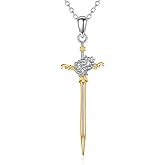 YONFQE Sword Necklace S925 Sterling Silver Medieval Sword With Flower Pendant Jewelry Gifts for Men Women