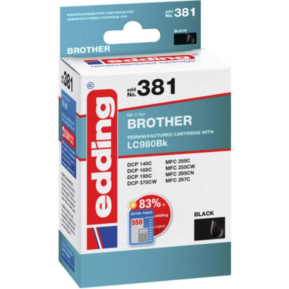 Edding EDD-381 Ink Cartridge Replaces Brother LC980BK 14 ml Black