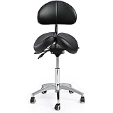 Rolling Stool with Back Support&amp;Split Seat,500lb Saddle Stool with Wheels | Adjustable Height&amp; backrest|360&deg; swivel|Silent PU casters|Ergonomic padded seat for Hair Stylist for Dentist Salon Tattoo