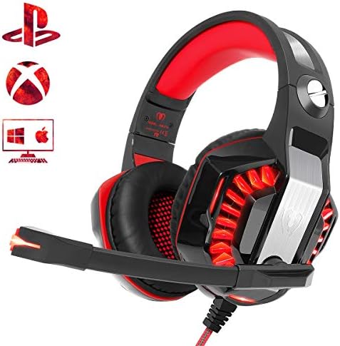 Beexcellent Gaming Headset for PS4 PC Xbox One(S/X) Laptop Mac PS4 Headset Gamer Headphone with Adjustable Noise Cancelling Mic LED Light Bass Surround