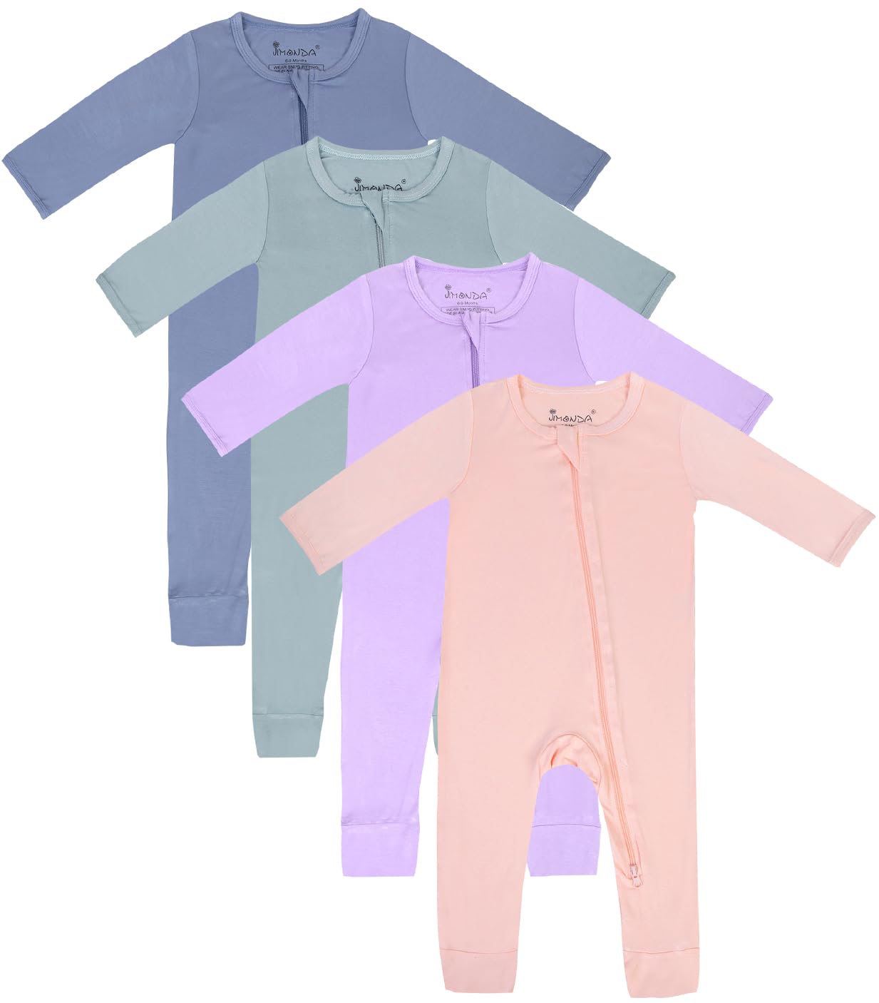 Photo 1 of Jimonda Baby Footless Pajamas,Two Zip Closure Long Sleeve Romper,Infant Clothes Pjs 4 Pcs(Sage&Slate&Blush&Violet,3-6 Months)