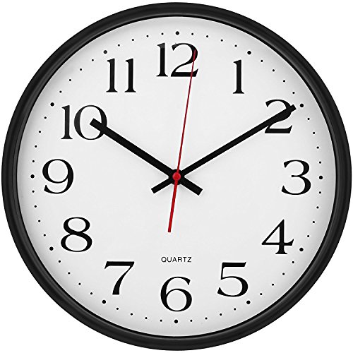 Large Indoor Decorative Wall Clock - Universal Non - Ticking & Silent 12-Inch Wall Clock - by Utopia Home (Black)