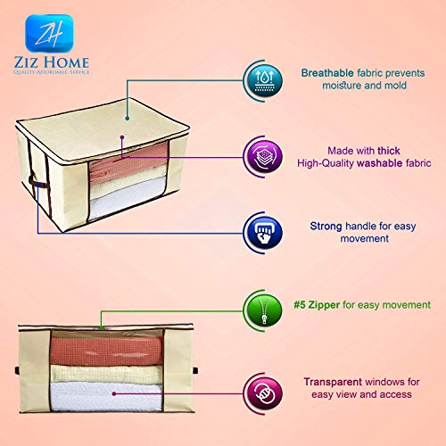 Ziz Home Blankets Clothes Storage Bag (1 & 3 Pack) Breathable Anti-Mold Fabric Closet Organization | Linen Blanket Storage Sweater Storage Duvet Storage Bags Eco-Friendly Clear Transparent Window (1) - Thumbnail 5