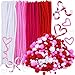 720 Pieces Valentine Craft Chenille Stem Pipe Cleaners Set, Including 120 Pieces Pipe Cleaners, 4 Size Pom Poms for Craft DIY Art Supplies
