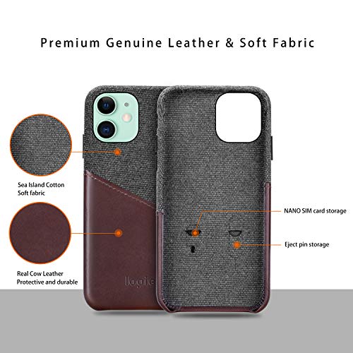 Lopie [Sea Island Cotton Series] Slim Card Case Compatible for iPhone 11 2019 (6.1"), Fabric Protection Cover with Leather Card Holder Slot Design, Coffee - Thumbnail 2
