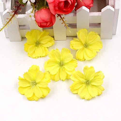 Artificial Flower 50pcs Mini Silk Plum Blossom Wedding Decoration DIY Wreath Clip Clip Accessories Handmade Craft Flower Head (Yellow)