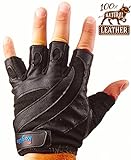 Sports Gym Workout Leather Gloves - Durable Training Gloves with Adjustable Wrist Support for Gym Workouts Powerlifting, Fitness - Best Protection for Your Hands&Safe Grip Guaranteed - for Men & Women