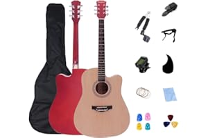 Rosefinch Acoustic Guitar Beginner Kit 4/4 Full Size 41 inch Guitar Bundle For Adult Kid Student 6 Steel String Cutaway Woode