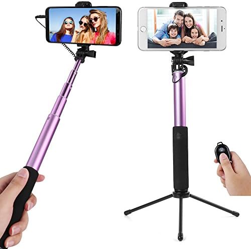 Selfie Stick , Extendable Monopod w/ Tripod &amp; Buil-in Bluetooth Remote Shutter for Samsung Galaxy Note 8 / S8+ / S8 / Motorola G5s G5 Plus / OnePlus 5 3T / Blackberry Keyone Aurora (Purple)