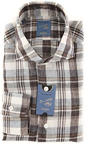 New Barba Napoli Light Brown Plaid Extra Slim Shirt
