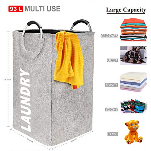 Laundry Hamper Bag Large Closet Collapsible Laundry Basket with Durable Handles, Space Saving Storage Container Organizer Removable Dirty Clothes Toys Storage Bag 15 x 15 x 26 Inches (Gray)