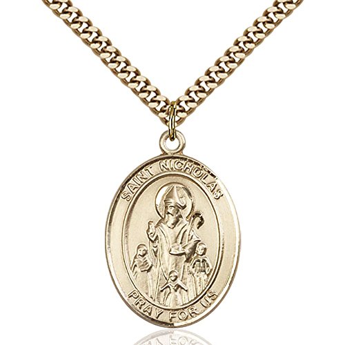 Gold Filled St. Nicholas Pendant 1 x 3/4 inches with Heavy Curb Chain