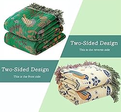 MSGKV Boho Throw Blanket Green Blanket 100% Cotton