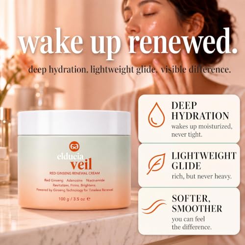 elducia Korean Red Ginseng Collagen Day & Night Cream, Face Moisturizer for Women with 2% Niacinamide, 5-Peptide Complex & Hyaluronic Acid, Brightening, Firming, Hydrating, Glass Skin Renewal Cream, 100ml
