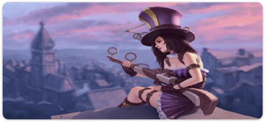 Extended Gaming Mouse Mat/Pad Large,Stitched Edges,Fans for,L-O-L Caitlyn Snipers Hat,Ideal for Desk Cover,Computer Keyboard,PC and Laptop,40x90cm