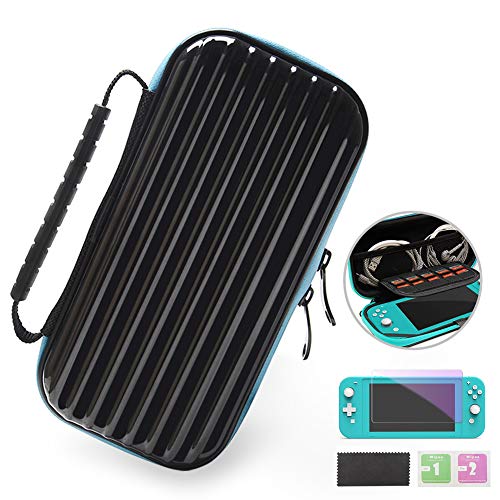 Carrying Case for Nintendo Switch Lite,COCASES Portable Case with Tempered Glass Hard Shell and 10 Game Cartridges Protective Travel Case for Nintendo Switch Lite (2019) Console & Accessories, Black