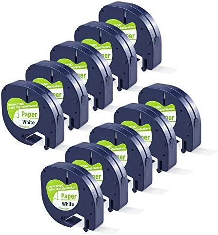 Camopro Compatible Label Tape Replacement for DYMO Letratag Refills 91330 10697 Self-Adhesive Paper LT Tape for DYMO LetraTag Plus LT-100T LT-100H QX50 Label Maker, Black on White, 10-Pack