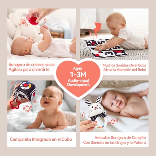 hahaland Baby Toys 0-3 Months - Black and White Sensory Toys for Babies 0 3 6 Months, Tummy Time Stimulation Games Gifts Baby 0-6 Months 30 Pieces Set
