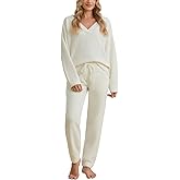 Snuggle Sac Womens Pajama Sets 2 Piece Cozy Winter Fluffy Fuzzy Pajamas V Neck Long Sleeve Lounge Set