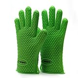 NEW 2016 Oven Mitts Gloves Resistant MAX Heat Silicone BBQ Grilling Gloves for Cooking Baking Barbecue Potholder-Green