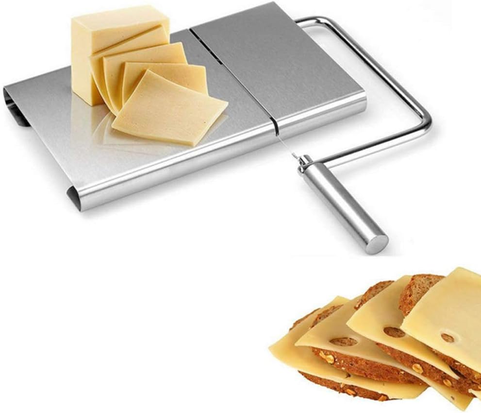 Morehappy7 Cheese Slicer with Wire Stainless Steel Cutter for Hard and Semi Hard Cheese - Vegetable Slicer - Butter Cutting Serving Board