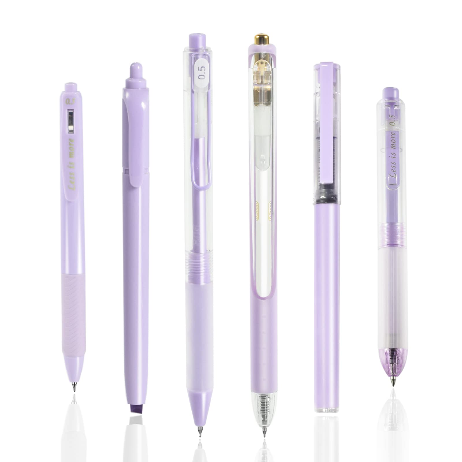 BAYTORY 5Pcs Gel Pen and 1Pc Highlighter, Quick Dry Ink Pen Fine Point Black 0.5mm, Stuff Retractable Rolling Ball Gel Pen Smooth Writing for Journaling Notetaking (Pink Purple) — image 1